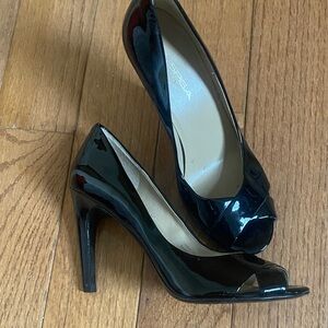 Via Spiga Patent Leather Black Peep-Toe Heels